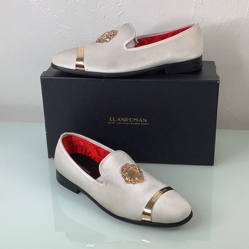 Elanroman BR C1493W White velvet slip on Dress loafers size 44 EUC